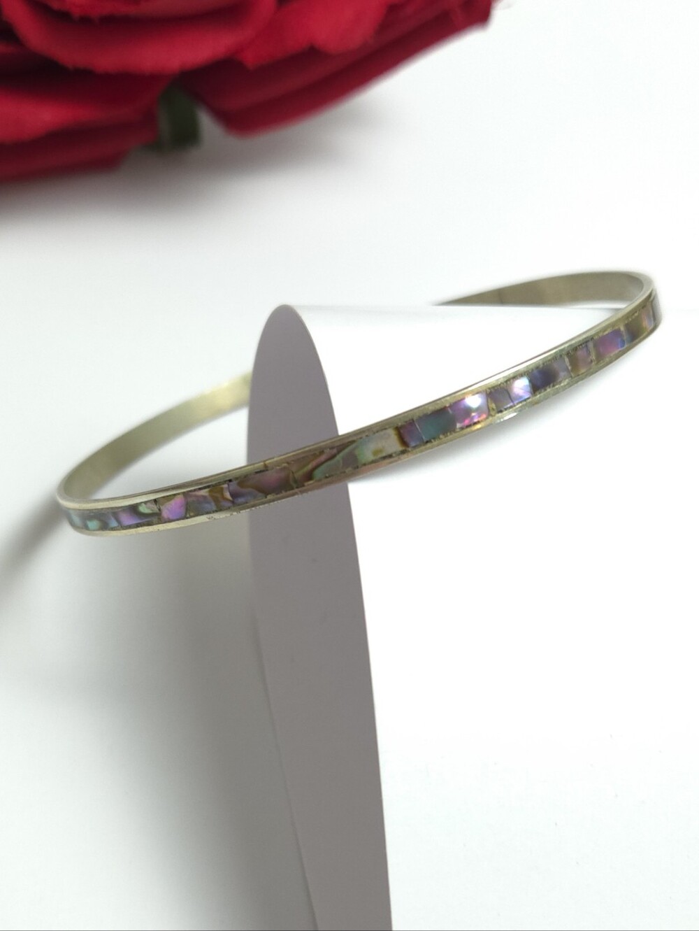 Sterling Silver Alpaca Mexico Albalone Shell Bangle Bracelet Amazing Vintage - Picture 9 of 16